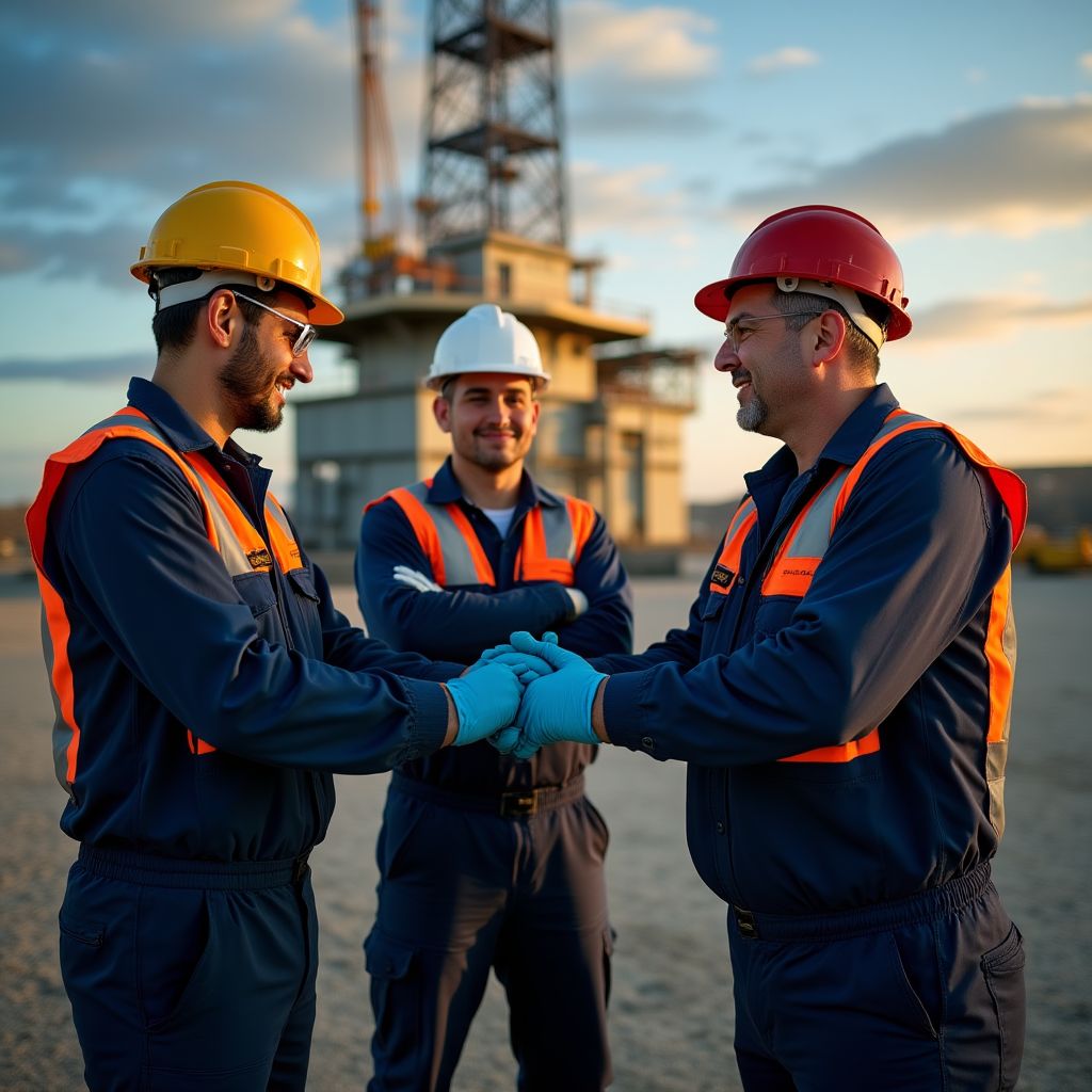 Equipo trabajo campo petróleo